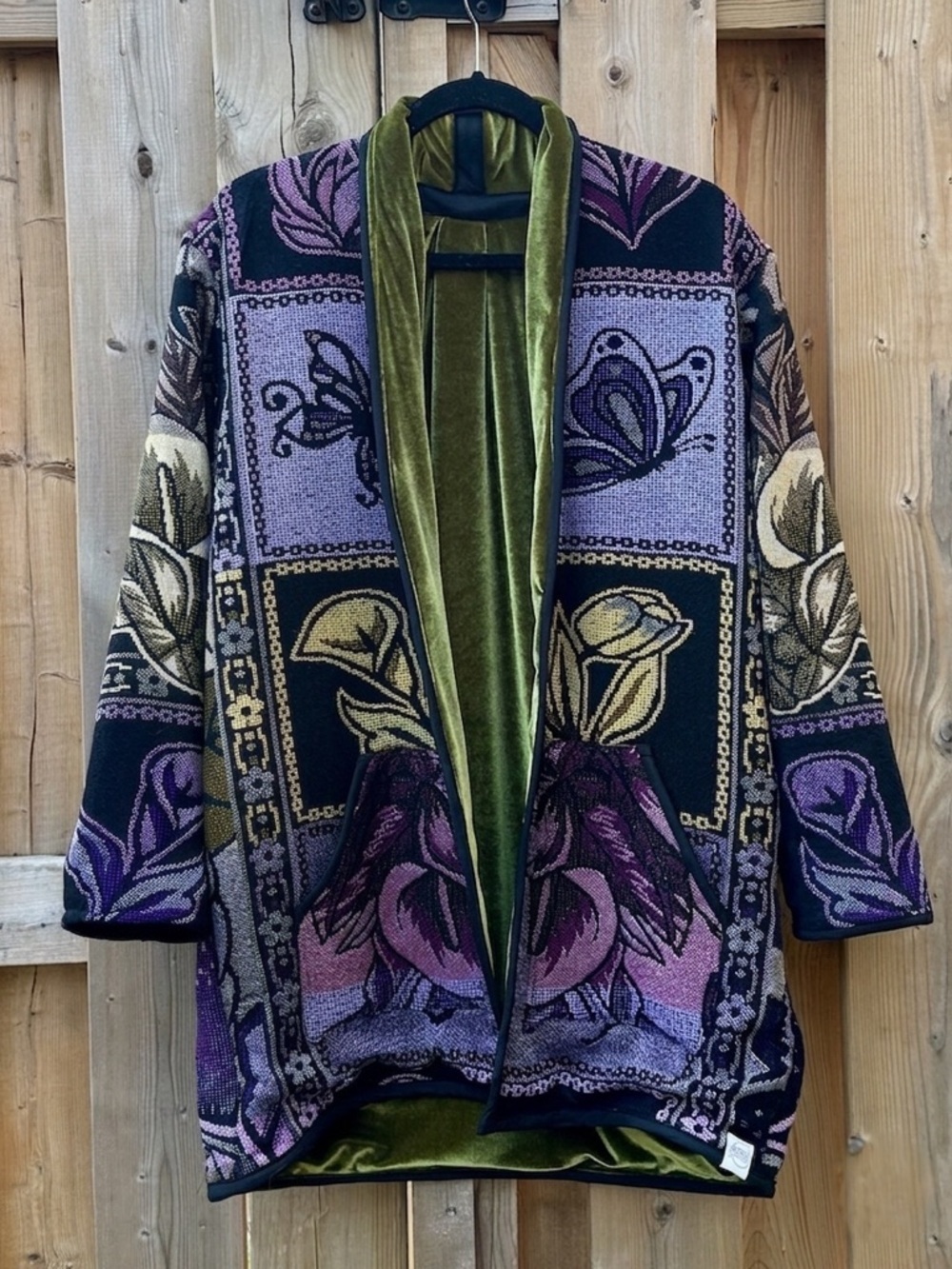 HANDMADE One-of-a-Kind Frida Kahlo Upcycled Tapestry & Velvet Coat - Sz Large/XL - Picture 2 of 8
